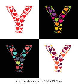 Vector heart alphabet letter font Y with various heart shapes. Heart letter, heart font