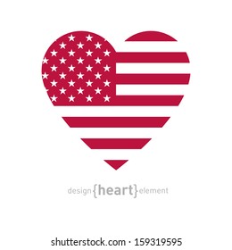 The vector heart with american flag color and symbols