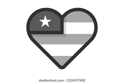 The vector heart with american flag colors and symbol