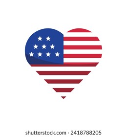 The vector heart with american flag colors and symbol