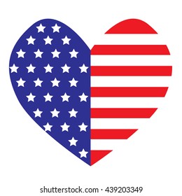 The vector heart with american flag colors and symbol