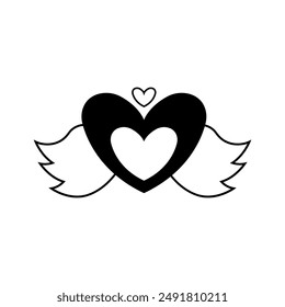 Vector heart with angel wings, simple icon, love, valentine day