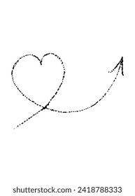 Vector heart with an arrow icon. romantic decoration illustration in doodle style and sketch in the technique, dotwork, tattoo, sticker for design and decoration, black dots on a white background