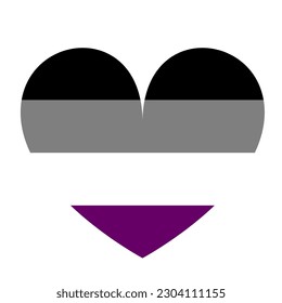Ilustración de la bandera asexual del corazón vectorial aislada. Símbolo emocional o emblema de personas asexuales, hombres y mujeres.