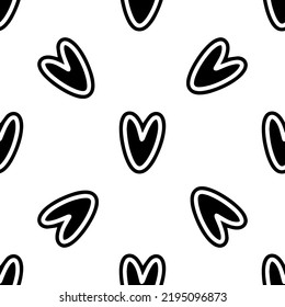 Vector Heart Background. Geometry Pattern Batik Graphic. Hand Drawn Doodle Painting. Design Illustration Brush Stroke. Seamless Art Backdrop. Black And White. Saint Valentine Concept