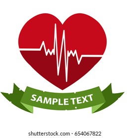 Vector heart beat pulse flat icon isolated on white background with place for text