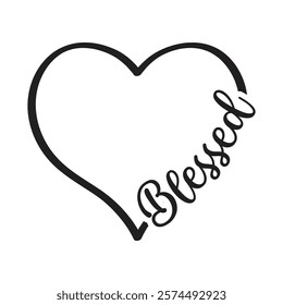 Vector heart with blessed word, Christian clipart, Religious vector sign