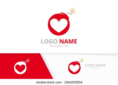 Combinación del logotipo del corazón vectorial y la bomba. Plantilla única de diseño de logotipo de amor y detonación.