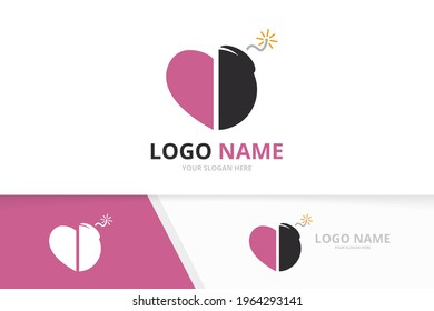 Combinación del logotipo del corazón vectorial y la bomba. Amor detonar plantilla de diseño de logotipo.
