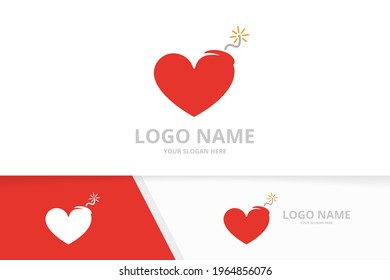 Vector heart and bomb logo combination. Detonate logotype design template.