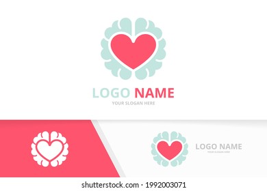 Vector Heart And Brain Logo Combination. Love Education Logotype Design Template.