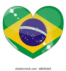 Vector heart with Brazil flag texture isolated on a white background. Flag easy to replace
