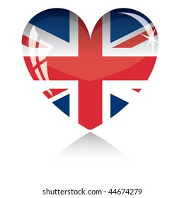 Vector heart with Britan flag texture isolated on a white background.