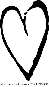 Vector Heart Brush Hand Drawn Element in Black Color Love Sign Sketch Style Abstract Decor Icon Isolated on white Background