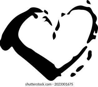 Vector Heart Brush Hand Drawn Element in Black Color Love Sign Sketch Style Abstract Decor Icon Isolated on white Background