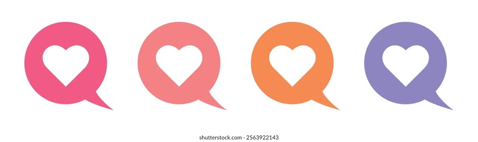 Vector Heart In Bubble Speech Icon Set