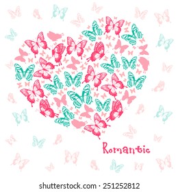 Vector Heart of butterflies. Beautiful design element for Valentines day.