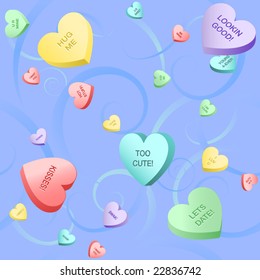 Vector heart candy and swirls background (seamless tile)