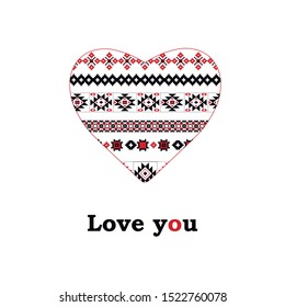 Vector heart.  Card design for Valentine Day. Ukrainian Design. Vector Illustration