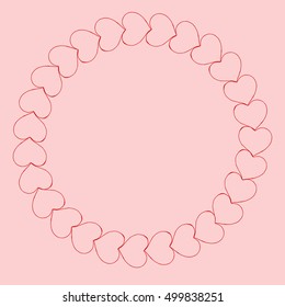 Vector heart card on Valentine's Day. Ring of hearts on a pink background valentine.  Logo, icon pattern from hearts.