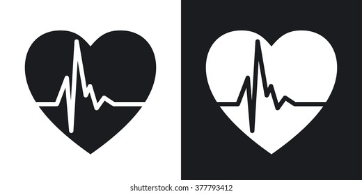Vector heart cardiogram icon. Two-tone version on black and white background