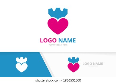 Vektorherz und Schloss-Logo-Kombination. Einzigartiges Design-Motiv für Tower Care Logotype.
