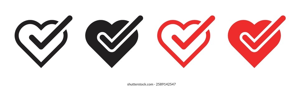 Vector Heart With Check Mark Icon Set