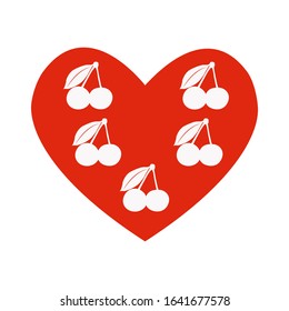Vector heart with cherry of drawn heart icon. Illustration for your graphic design.