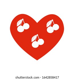 Vector heart with cherry of drawn heart icon. Illustration for your graphic design.