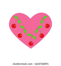 Vector heart with cherry of drawn heart icon. Illustration for your graphic design.