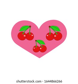 Vector heart with cherry of drawn heart icon. Illustration for your graphic design.