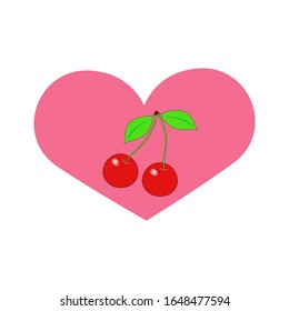 Vector heart with cherry of drawn heart icon. Illustration for your graphic design.