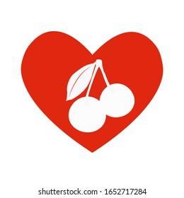 Vector heart with cherry of drawn heart icon. Illustration for your graphic design.