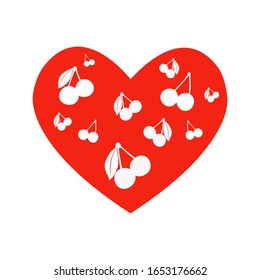 Vector heart with cherry of drawn heart icon. Illustration for your graphic design.