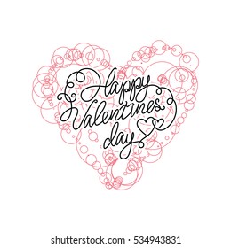 Vector heart with circle. Abstract paint. Love symbol. Happy valentines day phrase.