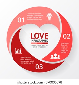 Vector heart circle infographic. Template for love cycle diagram, graph, presentation, round chart. Business concept with 3 options, parts, steps, processes. Happy Valentines Day.