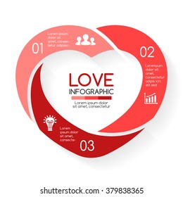 Vector heart circle infographic. Template for love cycle diagram, graph, presentation, round chart. Business concept with 3 options, parts, steps, processes. Happy Valentines Day.