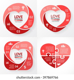 Vector heart circle infographic. Template for love cycle diagram, graph, presentation, round chart. Business infographics concept with 3, 4 options, parts, steps, processes. Happy Valentines Day.