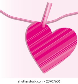 Vector  Heart and clothespins on cord