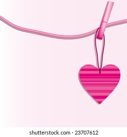 Corazón vectorial y abrazaderas de tela en el cable