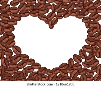 Vector heart of coffee beans on white background. space for your text.
