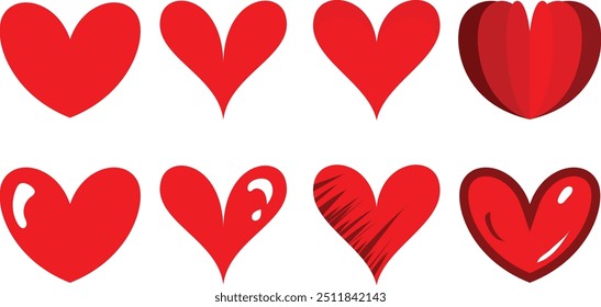 Coleção de corações vetoriais, sinal de amor vermelho