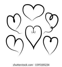 Vector heart collection. Set of outline hand drawn heart icon. Illustration for your graphic design.