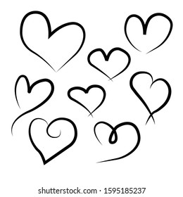 Vector heart collection. Set of outline hand drawn heart icon. Illustration for your graphic design.