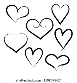 Vector heart collection. Set of outline hand drawn heart icon. Illustration for your graphic design.