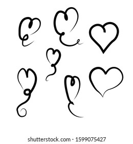 Vector heart collection. Set of outline hand drawn heart icon. Illustration for your graphic design.