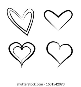 Vector heart collection. Set of outline hand drawn heart icon. Illustration for your graphic design.