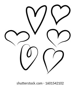 Vector heart collection. Set of outline hand drawn heart icon. Illustration for your graphic design.