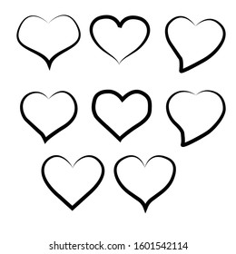 Vector heart collection. Set of outline hand drawn heart icon. Illustration for your graphic design.
