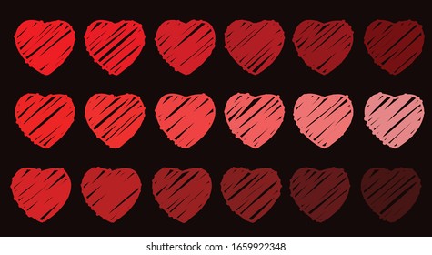 vector heart collection.Unique Painted,Collection of heart illustrations, love symbol doddle  icons set